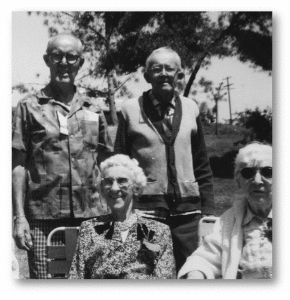 Pearl Abigail Eggleston Berryman and husband Robert Fulton Berryman, my grandparents, circa 1960 at their Leucadia, California home. Brother Waldo Berryman and Elizabeth Clark Berryman at left. Bob, Peg, and Elizabeth met and became friends while attending Oberlin College.