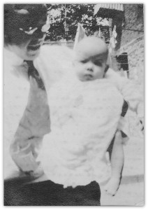 Robert F. Berryman, my grandfather, holding baby Theodore Newton Berryman, my father, Woodcliff Lake, New Jersey, 1917