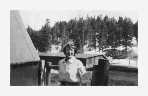 Ruth Merica Berryman at friend's ranch near home in Sedalia, Colorado, about 1942